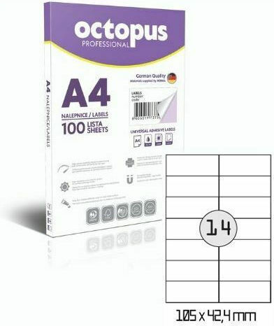 Octopus 1400 Αυτοκόλλητες Ετικέτες Α4 Ορθογώνιες Universal Octopus 105x42.4mm