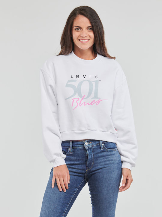 Graphic Vintage Cropped Γυναικείο Φούτερ Λευκό