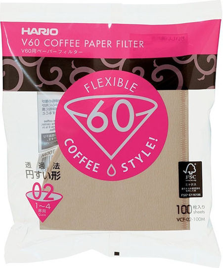 Hario Dripper 02 100 Φίλτρα Καφέ Χάρτινα
