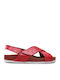 Leather Women's Flat Sandals Anatomic in Red Color