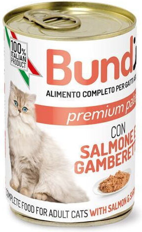 Bundy Adult Wet Food for Adult Cats in Cans with Shrimps and Salmon 400gr