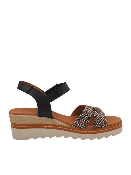 Anatomic Women's Leather Ankle Strap Platforms Black/Multicolor