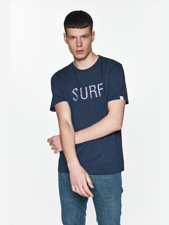 Snta T-shirt with Surf Embroidery - Dark Blue