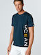 Snta T-shirt with Vertical Ocean Print - Blue Navy