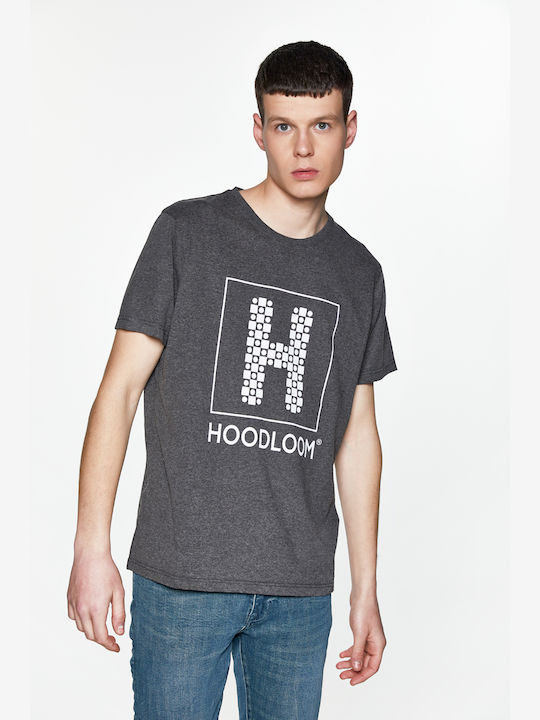Hoodloom T-shirt με Τύπωμα H Dots - Ανθρακί Μελανζέ