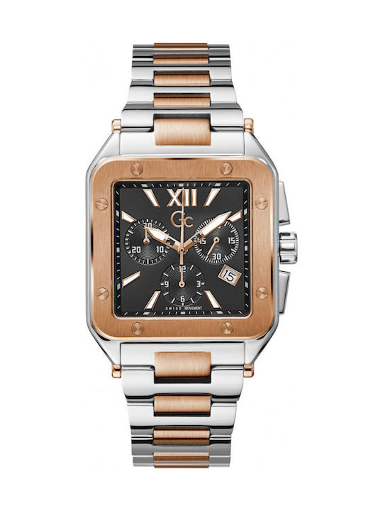 GC Watches Ανδρικό Ρολόι 37mm Χρονογράφος Μπαταρίας με Ασημί Μεταλλικό Μπρασελέ