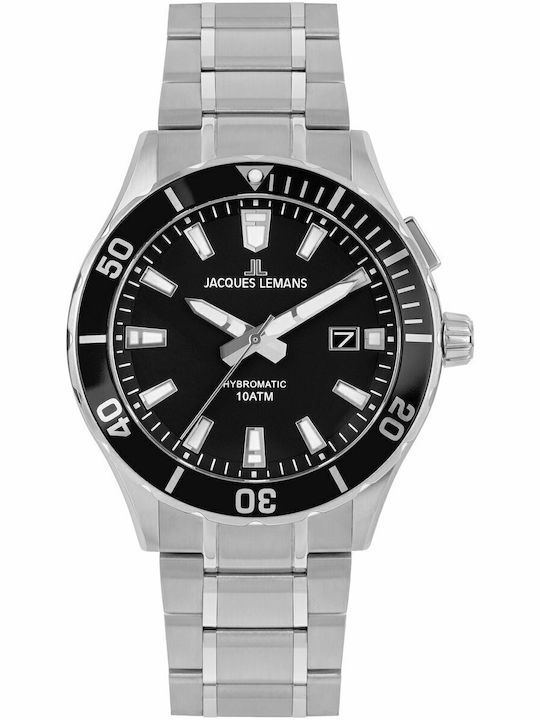 Jacques Lemans Hybromatic Herrenuhr 43mm Automatisch mit Silber Metallarmband