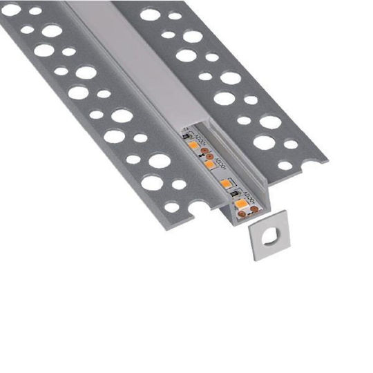 Eurolamp Gemauert Aluminiumprofil für LED-Streifen mit Opal Abdeckung für Gipskarton 200x5.8x1.3cm