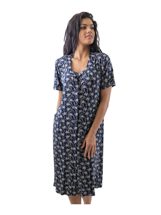 FMS Women's Nightgown Buttons Leaves Navy