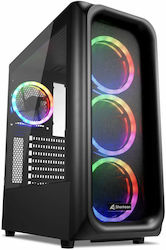 Sharkoon TK5M Jocuri Turnul complet Cutie de calculator cu fereastră laterală și iluminare RGB Negru