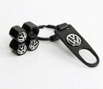 Ventilkappen für Autoreifen mit Logo Volkswagen mit Schlüsselanhänger Schwarz 4Stück