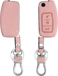 Leatherette Car Key Cover Case with 3 Buttons for Ford Pink