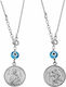 Car Talisman Car Interior Decoration Silver (925°) Double-Sided Amulet Saint Christopher-Virgin Mary & Evil Eye with Chain in Silver Color AF20