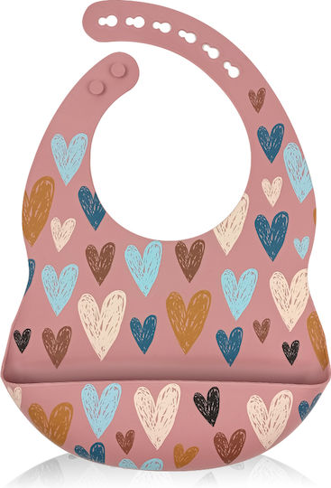 Baby Cloud Herzen Lätzchen Silikon mit Taste & Tasche Rosa