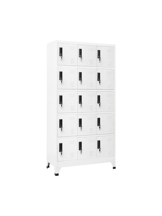 Locker Metal with 15 Cabinets White 90x40x180cm