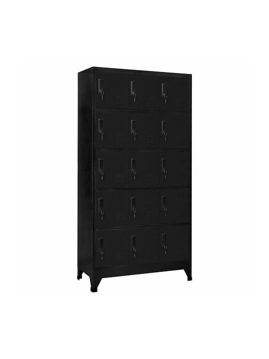 Locker Metal with 15 Cabinets Black 90x40x180cm