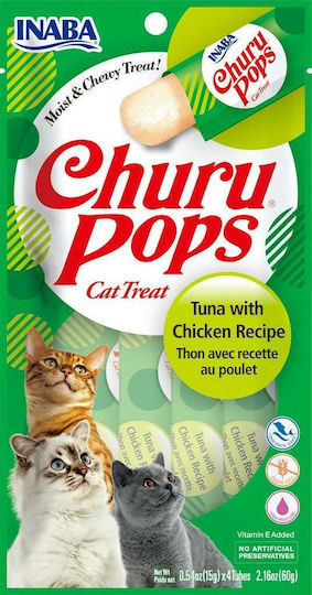 Inaba Churu Pops Treats with Chicken Tuna Chicken 4pcs for Adult Cats 14gr