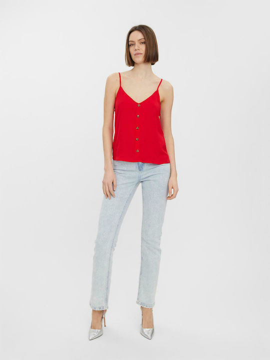Vero Moda Damen Sommerliche Bluse mit Trägern & V-Ausschnitt Rot