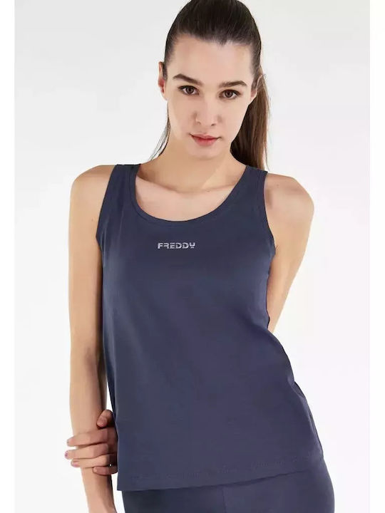 Women's Summer Blouse Cotton Sleeveless with V Neckline Navy Blue
