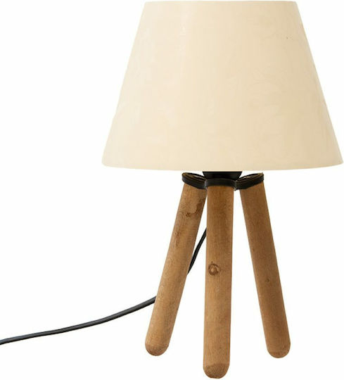 Pakketo PWL-1073 Holz Vintage Tischlampe für Fassung E27 mit Beige Schirm und Braun Basis
