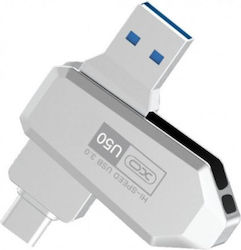XO U50 16GB USB 3.0 Stick cu conexiune USB-A & USB-C Alb