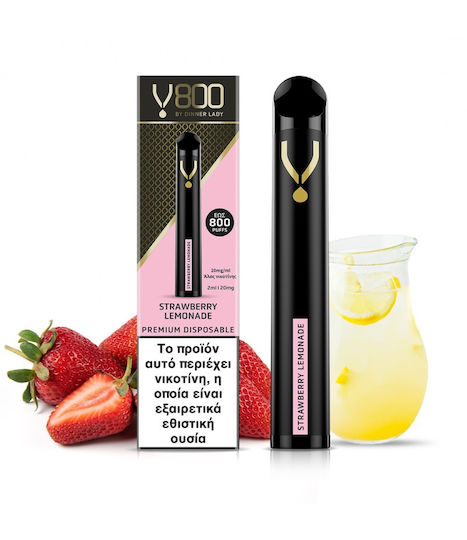 Dinner Lady V800 Țigară Electronică De Unică Folosință 800 Inhalări Căpșuni 2ml 20mg Neagră