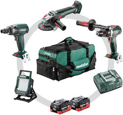 Metabo Set Eckiges Rad & Bohrschrauber & Schlagschrauber & Objektiv 18V mit 2 Batterien 10Ah