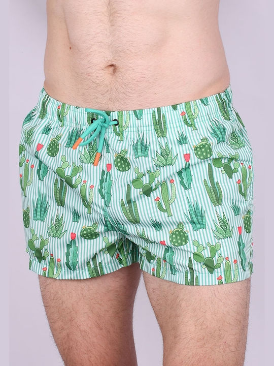 Costum de baie pentru bărbați cu modele de cactus Verde