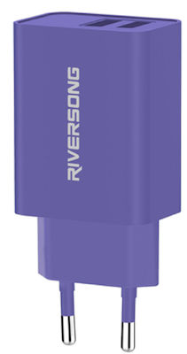 Riversong Φορτιστής Χωρίς Καλώδιο με 2 Θύρες USB-A Μωβ (SafeKub D2)