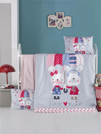 Rythmos Set Copertă de Pătuț cu Față de Pernă Love Rain Multicoloră 100x150cm.