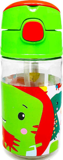 Fisher Price Dinosaur Kids Water Bottle Dinosaur Plastic with Straw Green 350ml
