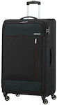 American Tourister Heat Wave Spinner Large Travel Suitcase Fabric Black with 4 Wheels Height 79cm