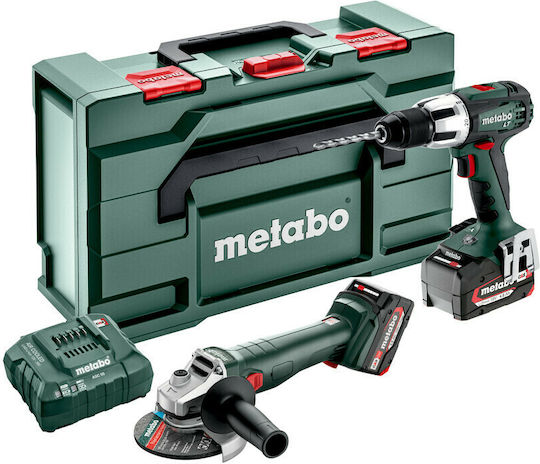 Metabo 685207510 Σετ Γωνιακός Τροχός & Κρουστικό Δραπανοκατσάβιδο 18V με 2 Μπαταρίες 4Ah και Θήκη