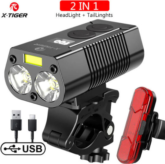 210430-101 Wiederaufladbar Fahrradlicht-Set 1800 Lumen 2-teiliges Scheinwerfer-Set mit Power Bank 4000 mAh X-Tiger QD-1001T