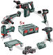 Metabo Combo Set Angle Wheel & Drill Driver & Impact Driver & Hammer & Jigsaw 18V with 3 Batteries 5.2Ah and Case