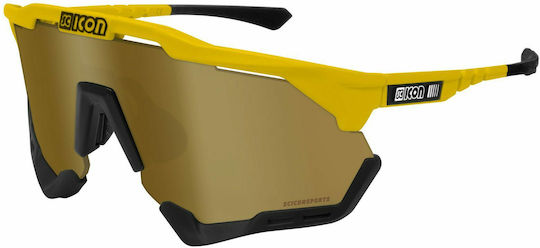 Scicon Cycling Glasses Aeroshade XL with Yellow Frame & Mirror Lenses