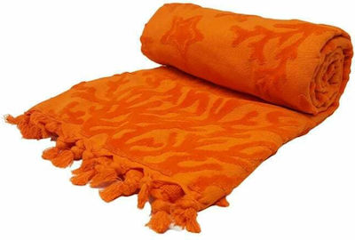 Noidinotte Strandtuch Baumwolle Orange mit Fransen 170x90cm.