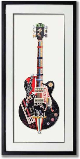 Supergreens Collage Gitarre Rahmen Holz 50x100cm