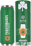 Estia Travel Cup Save the Aegean Glas Thermosflasche Rostfreier Stahl BPA-frei Panathinaikos BC 500ml mit Stroh