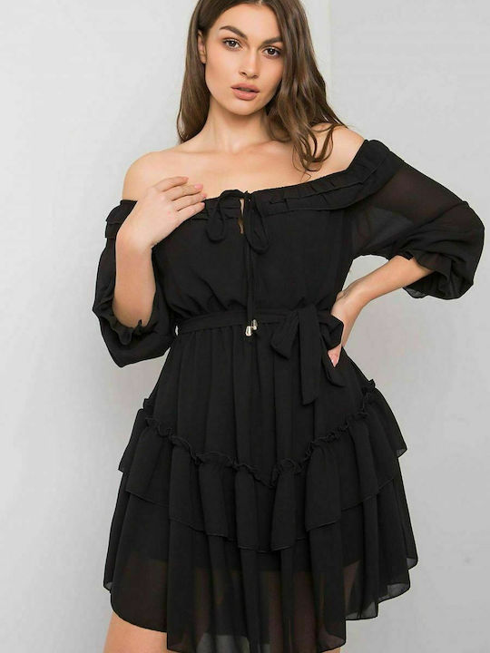 Och Bella Mini Dress with Ruffle Black