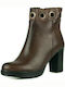 Leather Women's Ankle Boots with High Heel Brown