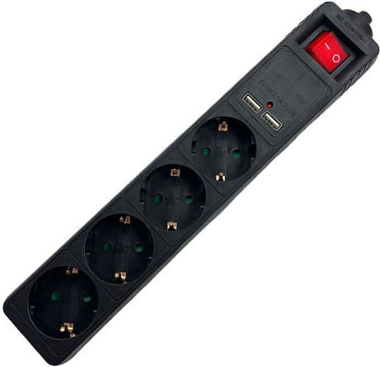 Lamtech Πολύπριζο 4 Θέσεων με 2 USB-A, Διακόπτη και Καλώδιο 1.5m