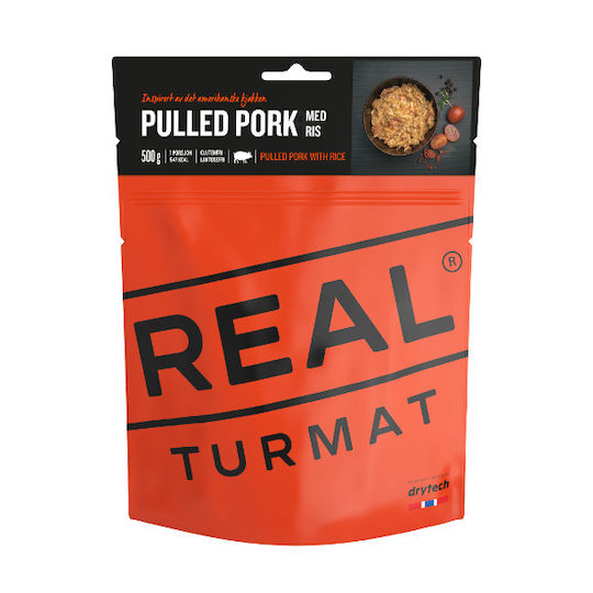 Real Turmat Pulled Pork mit Reis Fertiggericht mit Fleisch / Reis 452kcal 121gr - 5 Jahre
