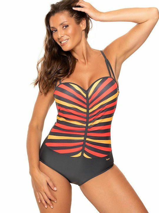 M-707 Ολόσωμο Μαγιό Push Up Grafit Orange