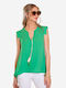 Derpouli Damen Sommerliche Bluse Ärmellos mit V-Ausschnitt Grün
