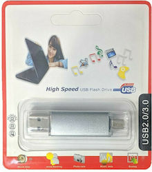 32GB USB 2.0 Stick με σύνδεση USB-A & micro USB-B Ασημί