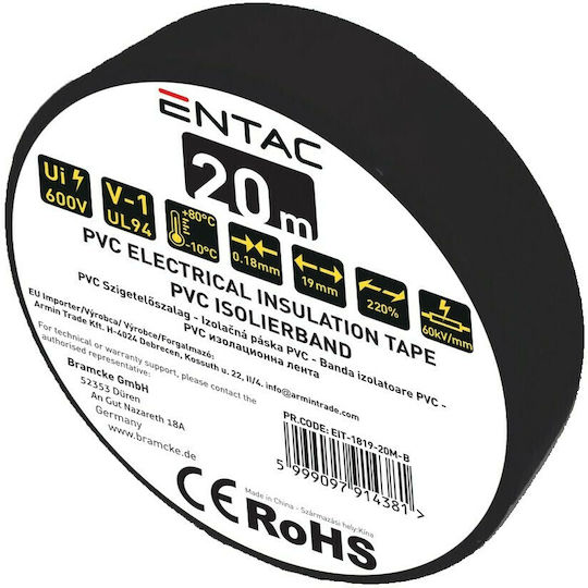 Entac Μονωτική Ταινία 19mm x 20m EIT-1819-20M-B Μαύρη