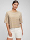 GAP Women's Crop Top Cotton Short Sleeve Striped Brown