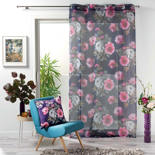 Douceur d'Intérieur Curtain with Grommet L-C Flower Life Prune 1626595 140x240cm