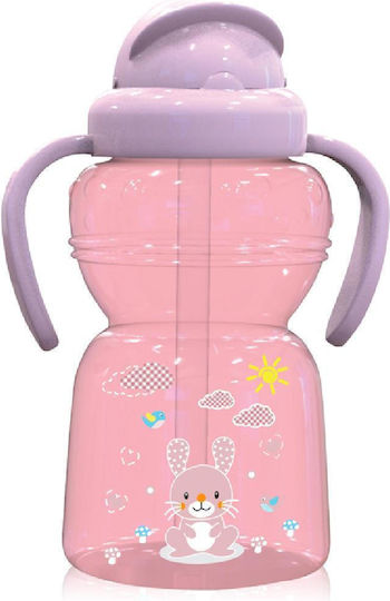 Lorelli Baby Cup with Handles and Straw Sport Animals made of Plastic Pink 325ml for 6m+m+